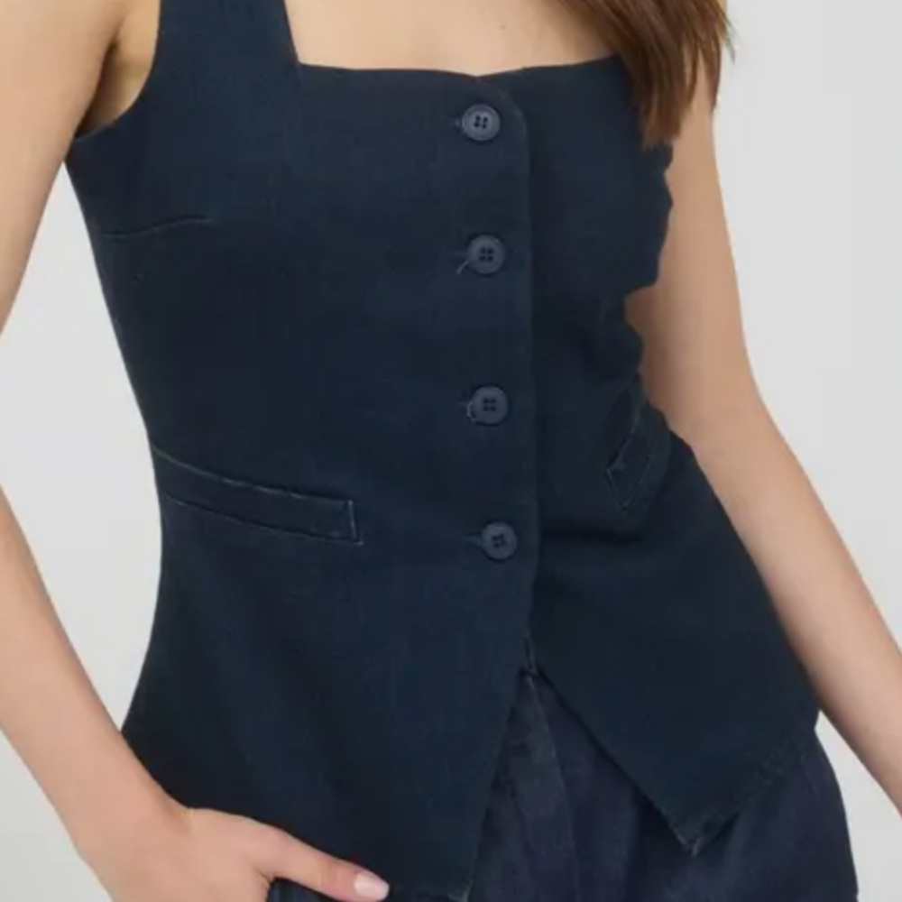 Nordstrom Navy Square-Neck Button Front Vest Tank - Picture 6 of 11